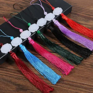 Set of 7 vintage Chinese silk tassels with faux jade flower beads for fans and bookmarks