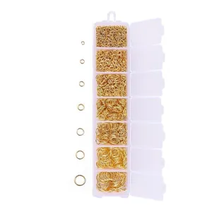 7-grid box set of gold open jump rings in assorted 3-10mm sizes for DIY jewelry making