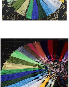 Detailed view of colorful polyester silk tassels with woven knots for DIY bookmark crafts