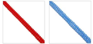 Close-up of bright red and sky blue faux jade glass beads for DIY jewelry making