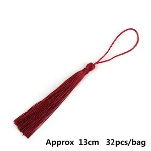 Dark red 13cm polyester tassels with hanging loops, 32-piece bulk pack for DIY crafts