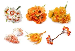 Ensemble détaillé de fleurs et baies artificielles orange pour projets de DIY