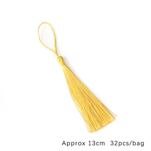 Bright yellow polyester silk tassels 13cm with hanging loops for DIY crafts decor