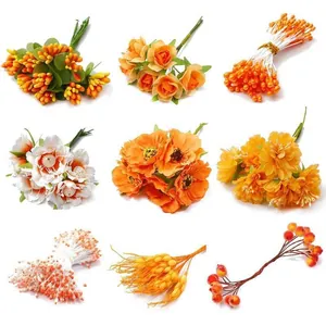 Étamine de Fleurs Artificielles Orange Baies en Mousse pour la Fabrication de Bijoux DIY Accessoires Épingles à Cheveux Décoration Florale