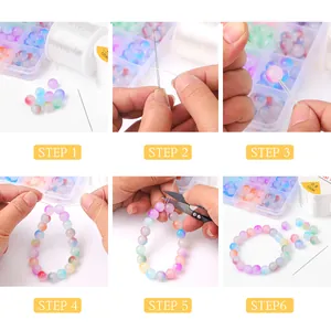 0.8mm clear elastic bead cord set with frosted beads and DIY bracelet making tools