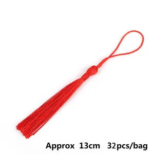 Ciondolo nappa rossa in poliestere 13cm con cordino, 32 pezzi per borsa per fai da te