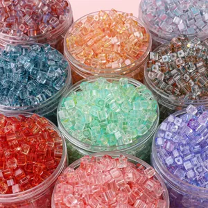 7mm colorful gradient square glass beads for DIY jewelry making in assorted containers