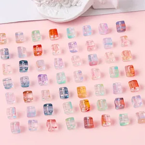 Colorful 7mm gradient square glass beads for DIY necklaces and handmade bracelets
