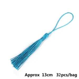 Nappe blu lago in poliestere per segnalibri con asola, lunghezza 13cm, set da 32