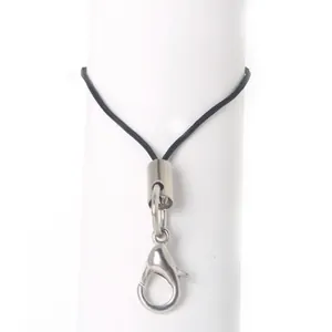 Silver lobster clasp with black lanyard cord for DIY jewelry and phone charms