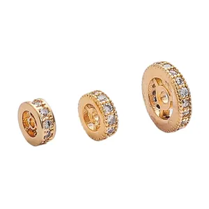 Tre dimensioni di distanziatori in rame placcato oro 18K con inserti in zircone lucido