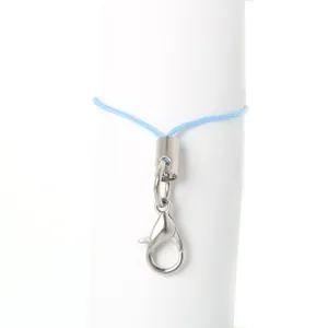 Light blue braided phone strap accessory with a silver lobster clasp attachment