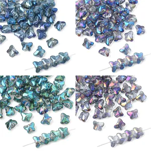 Colorful aurora glass butterfly beads for DIY jewelry making with iridescent finish
