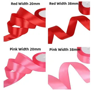 DIY Rosen-Set aus rotem und pinkem Satinband in den Breiten 20mm und 38mm