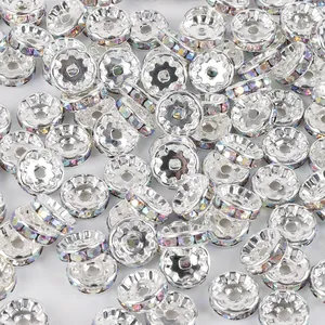 Silver plated rondelle spacer beads with crystals for DIY jewelry making accessories