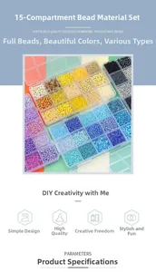Detailed set of 15 compartments filled with matte colorful glass seed beads for DIY jewelry