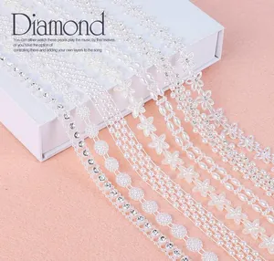 Detalle de cadenas de perlas ABS de doble fila con pedrería para accesorios de novia DIY