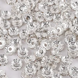 Perline distanziatrici argentate con micro-pavé di cristalli bianchi per gioielli