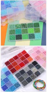 Macro shot of 15-grid bead set with glass seed beads and tubes for DIY jewelry making