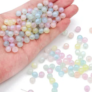 Colorful macaron mermaid acrylic round beads with shimmering glitter for DIY jewelry making