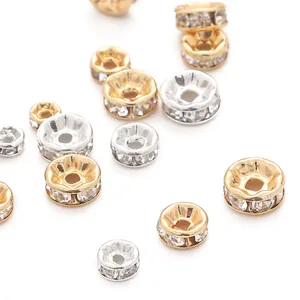 14K gold and silver plated spacer beads with sparkling rhinestones for DIY jewelry making