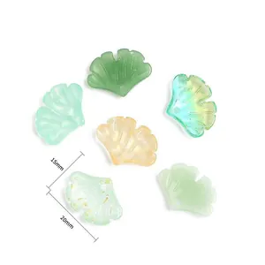 Ginkgo leaf handmade glass pendants in green and amber for DIY jewelry making 15x20mm