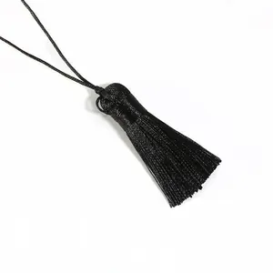 5.5mm black silky handmade tassel pendant with hanging loop for DIY accessories