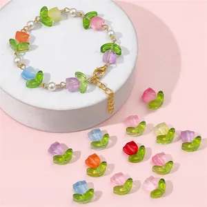 Verlauf Tulpen Glasperlen und Perlenarmband mit farbenfrohen DIY Accessoires Set