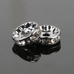 Silver plated rondelle spacer beads with crystals for DIY jewelry making