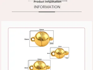 Detailed size specs for 6mm 8mm 10mm round magnetic jewelry clasps in gold plating