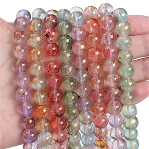 Perles en verre poli avec effet d'encre et feuille d'or pour bijoux DIY et colliers