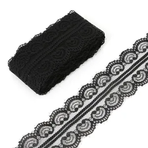 Intricate black lace ribbon with scalloped edges for DIY hair accessories and crafts