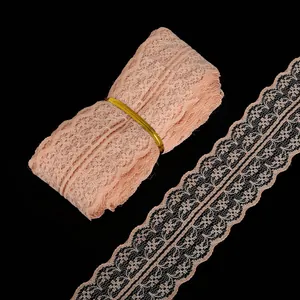 Peach pink floral lace ribbon with scalloped edges for DIY hair accessories and crafts