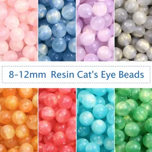 Various 8-12mm resin beads with gold sand and cat-eye effect for DIY jewelry making