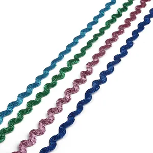 Bunte Zackenlitze Wellenband in Hellblau Grün Rosenrot und Marineblau für DIY Nähen