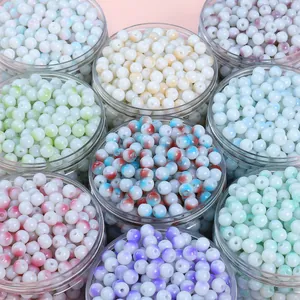 Round Glass Beads Porcelain White Baked Lacquer Two-Tone Gradient Loose Beads For DIY Necklace Bracelet Jewelry Making