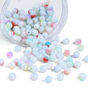 Polished porcelain white glass round beads with colorful splatter for DIY jewelry making