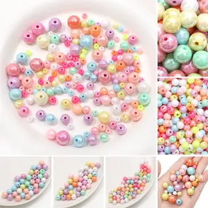 Iriserende Acryl Ronde Kralen Macaron Kameleon Effen Kleur Kralen Voor DIY Sieraden Maken Armband Ketting Materialen