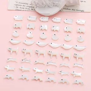 Natural White Mother Of Pearl Shell Beads Cute Animal Dolphin Elephant Rabbit Shape Loose Beads For DIY Jewelry Making Accessories
