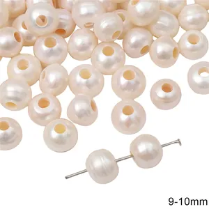 Loose 9-10mm natural freshwater pearls with smooth luster and pre-drilled holes for DIY jewelry