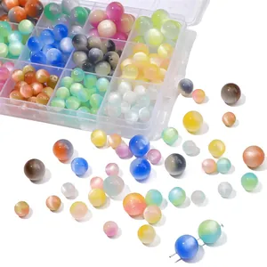 Colorful cat-eye resin beads for DIY jewelry making with transparent storage box