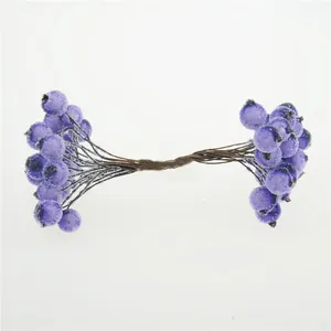 Bacche finte viola smerigliate con steli in filo ritorto per artigianato DIY