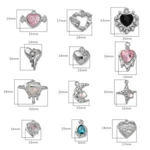 Detailed technical view of silver alloy heart and star charms with exact size dimensions