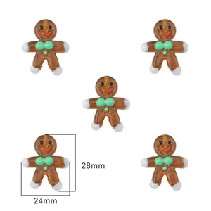 Set di 5 ciondoli omino di pan di zenzero con fiocchi verdi per gioielli natalizi DIY, 28x24mm