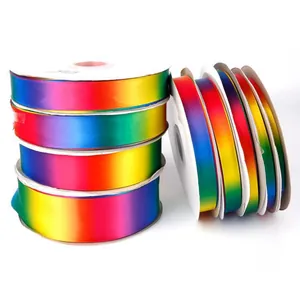 Regenbogen-Farbverlauf Polyester-Satinbänder auf Spulen für DIY-Schmuck und Bastelarbeiten