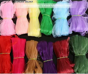Close-up of 10mm colorful sheer chiffon ribbons for DIY craft hair accessories