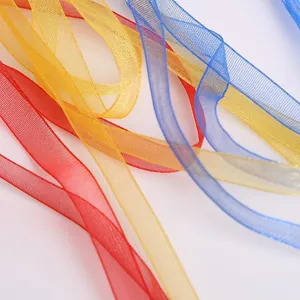 Rubans en organza de mousseline de 18m en rouge, jaune et bleu pour loisirs créatifs DIY