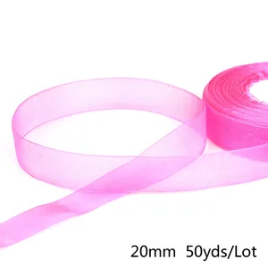 Ruban de mousseline rose translucide 20mm pour DIY, 50 yards par rouleau sur fond blanc
