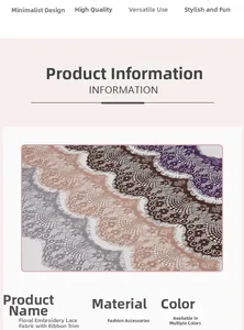 Detailed view of floral embroidery lace trim in various retro colors for DIY sewing