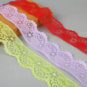 4cm non-elastic floral lace trim in red, light purple, and neon green for DIY sewing crafts